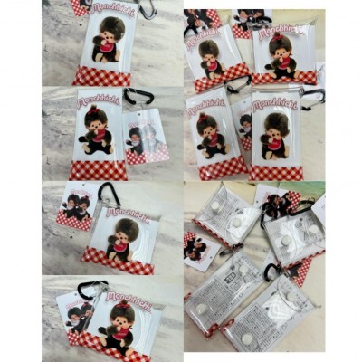 204498 Monchhichi 8.5 x 7.5cm Transparent Plastic Folded Case with Camping Hook -Girl